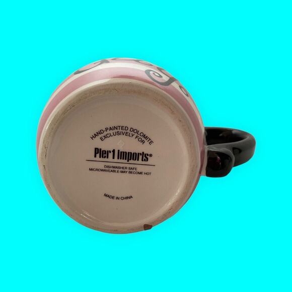 Queen for a Day Coffee Mug Cup Pier One Pink Stripes Black Polka Dot Interior - Picture 7 of 8